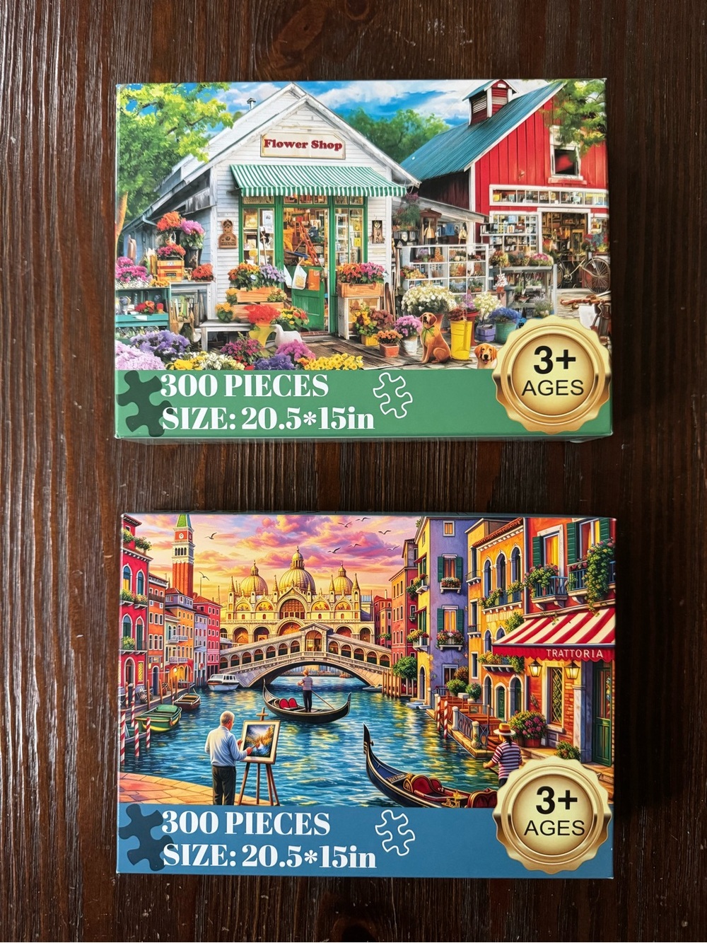 Set of 2 puzzles! 300 Pieces. 5A quality. Italy Flower farmers market COMPLETE